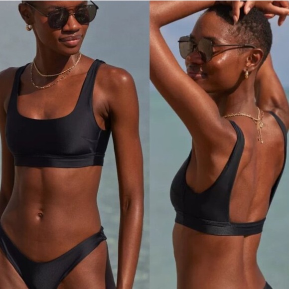 NWT Aerie Banded Wide Strap Scoop Bikini Top Black Scoop Neck Swim Size XS - Picture 1 of 5